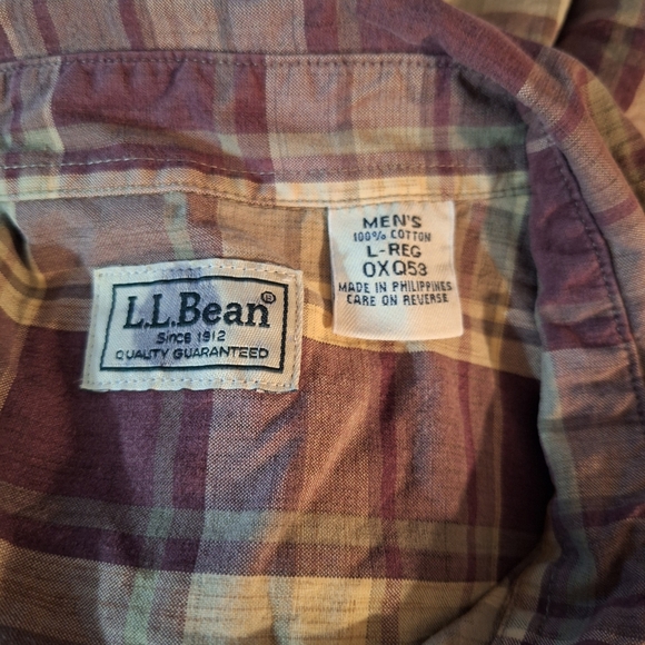 L.L. Bean Maroon and Beige Plaid Button Down Shirt - Picture 3 of 6